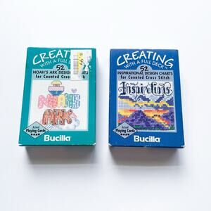 Vtg Set of Two Bucilla Playing Cards Inspirational and Noah's Ark Design Charts